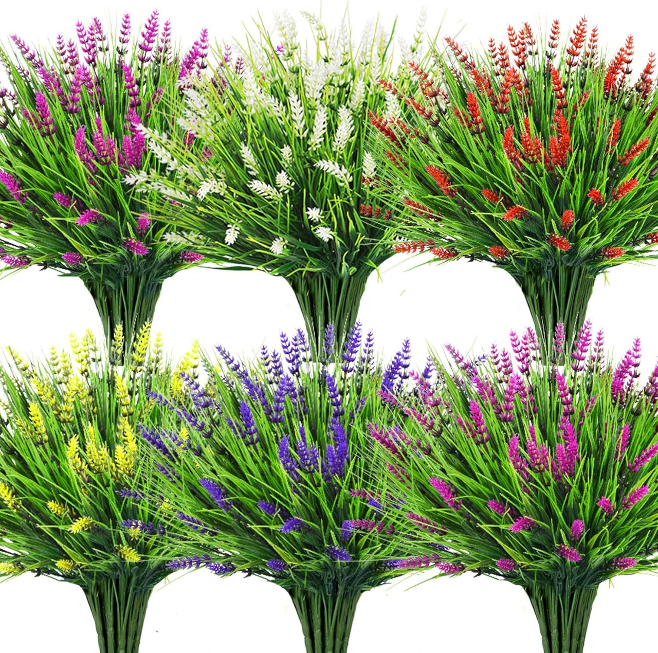 Artificial Lavender Flowers for Outdoors – 24 UV-Resistant Faux Flower Bundles, Mixed Colors, Plastic Plants for Home, Garden, Porch, Window Box, Indoor & Outdoor Decor